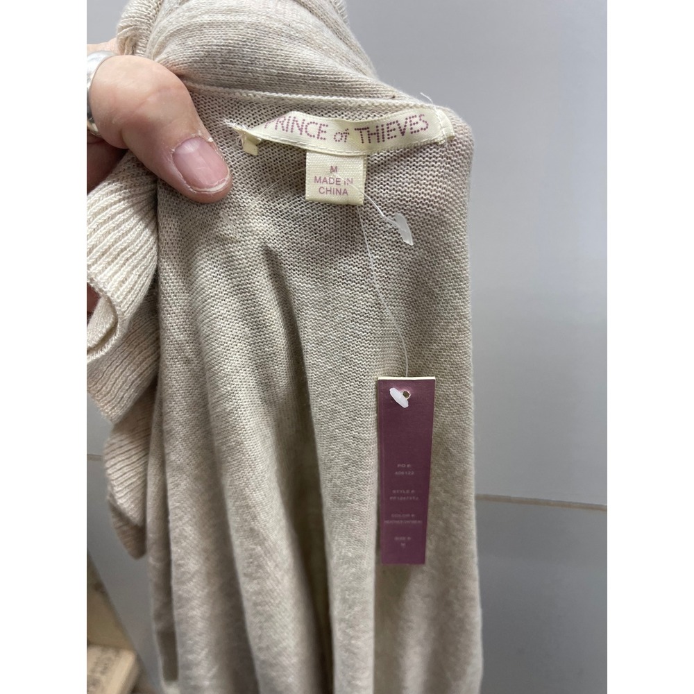 Prince of Thieves Womens Ruffle Open Front Cardigan Heather Oatmeal Beige Size M - Picture 3 of 4